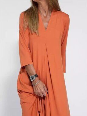 Full Size V-Neck Solid Color Casual Midi Dress Plus Size